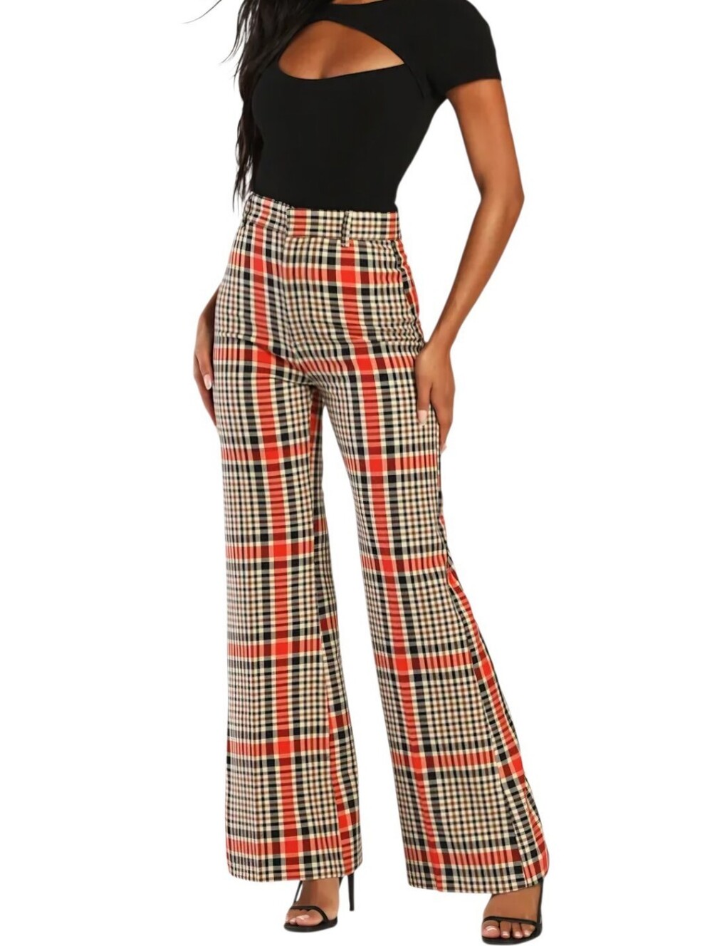 Free People Jules Multi Plaid High-Waisted Wide-Leg Pants Size 12